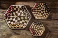 Szachy dla trójki graczy - duże (sześciokątna szachownica o boku 26 cm)